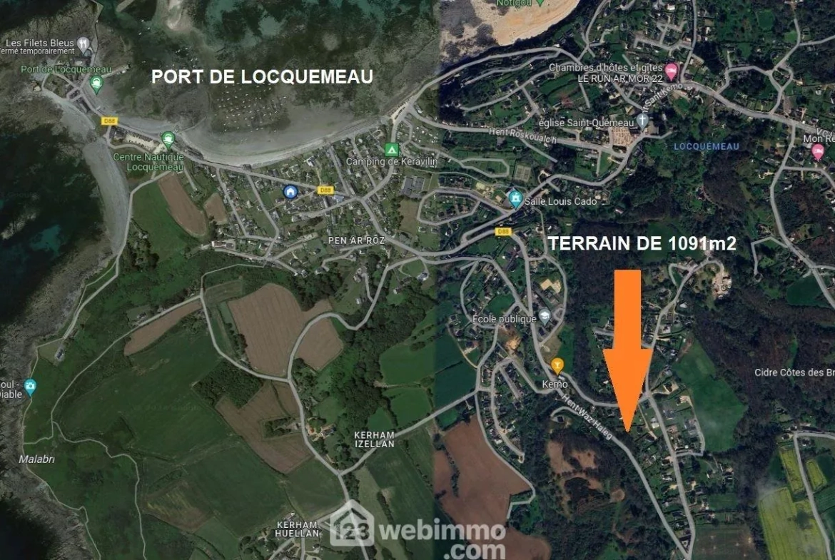 Terrain constructible de 1091 m² à vendre à Trédrez-Locquémeau – Emplacement idéal proche de la mer 
