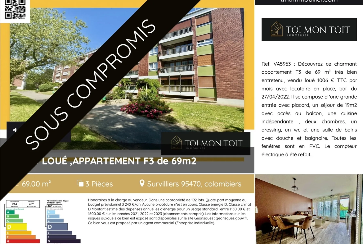 Appartement T3 de 69 m² à Survilliers - Bonne Rentabilité et Confort 