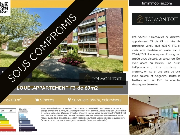 Appartement T3 de 69 m² à Survilliers - Bonne Rentabilité et Confort