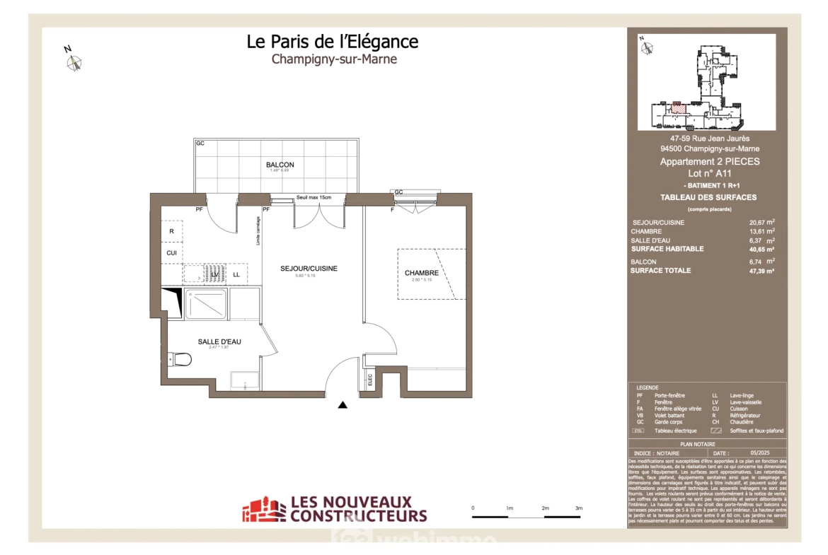 Appartement 2 pièces à Champigny-sur-Marne avec balcon et parking privé 