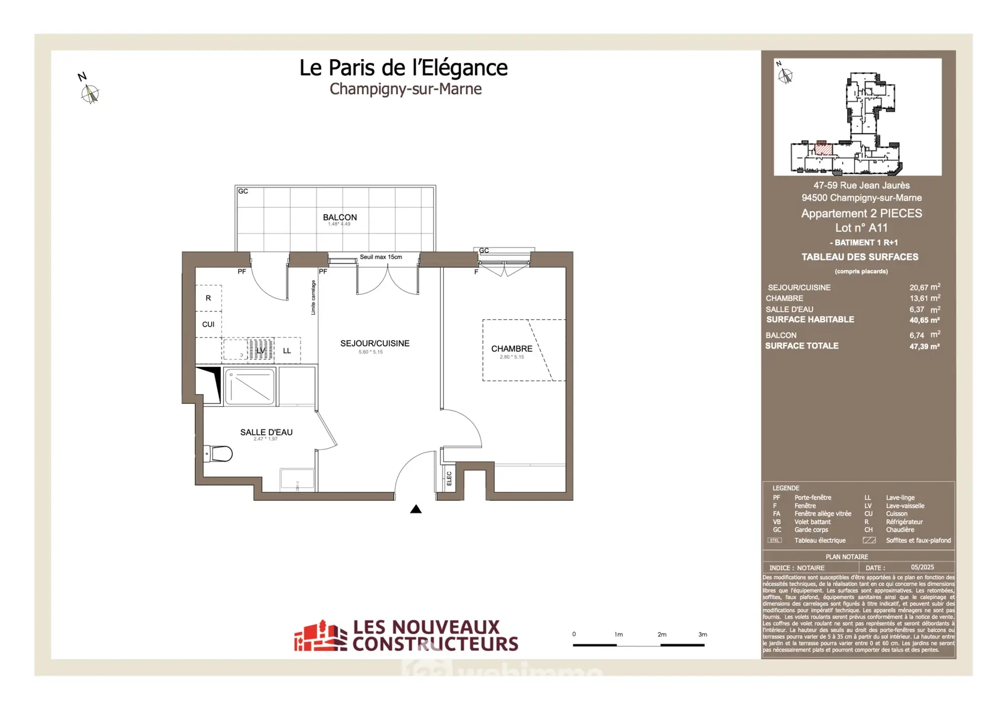 Appartement 2 pièces à Champigny-sur-Marne avec balcon et parking privé 