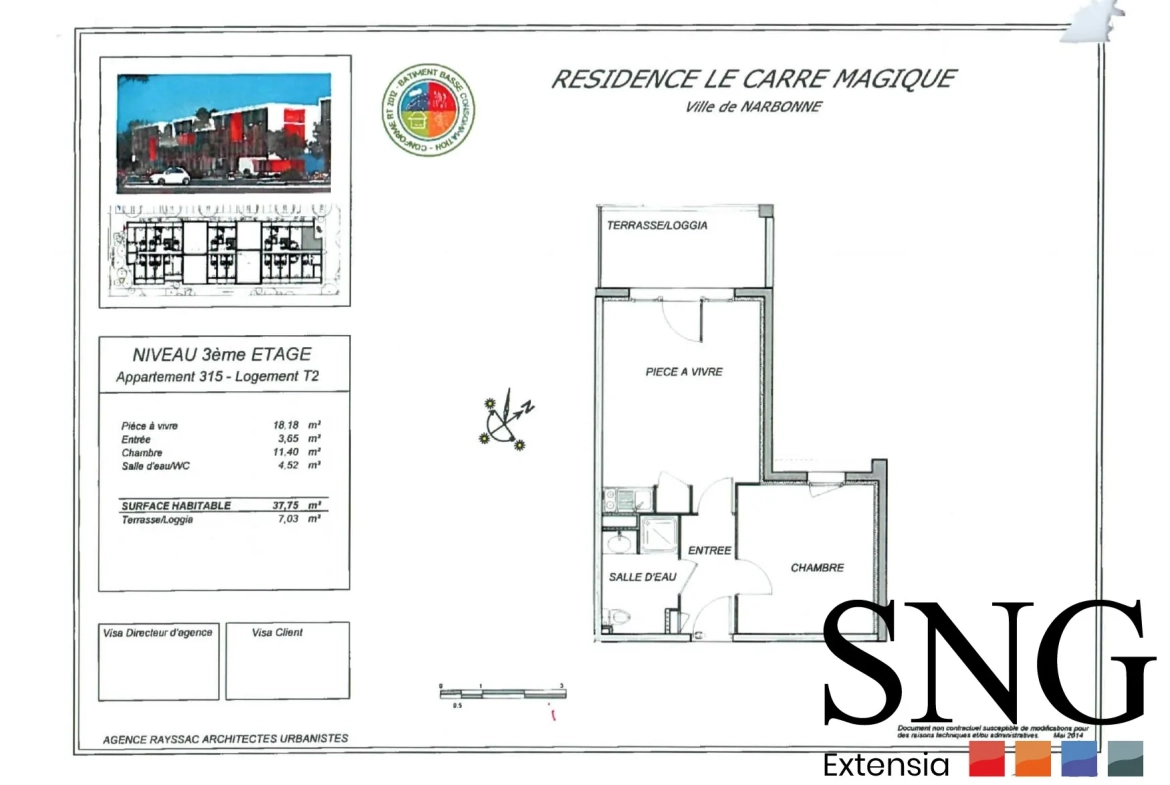 Appartement T2 récent avec terrasse et parking à Narbonne 