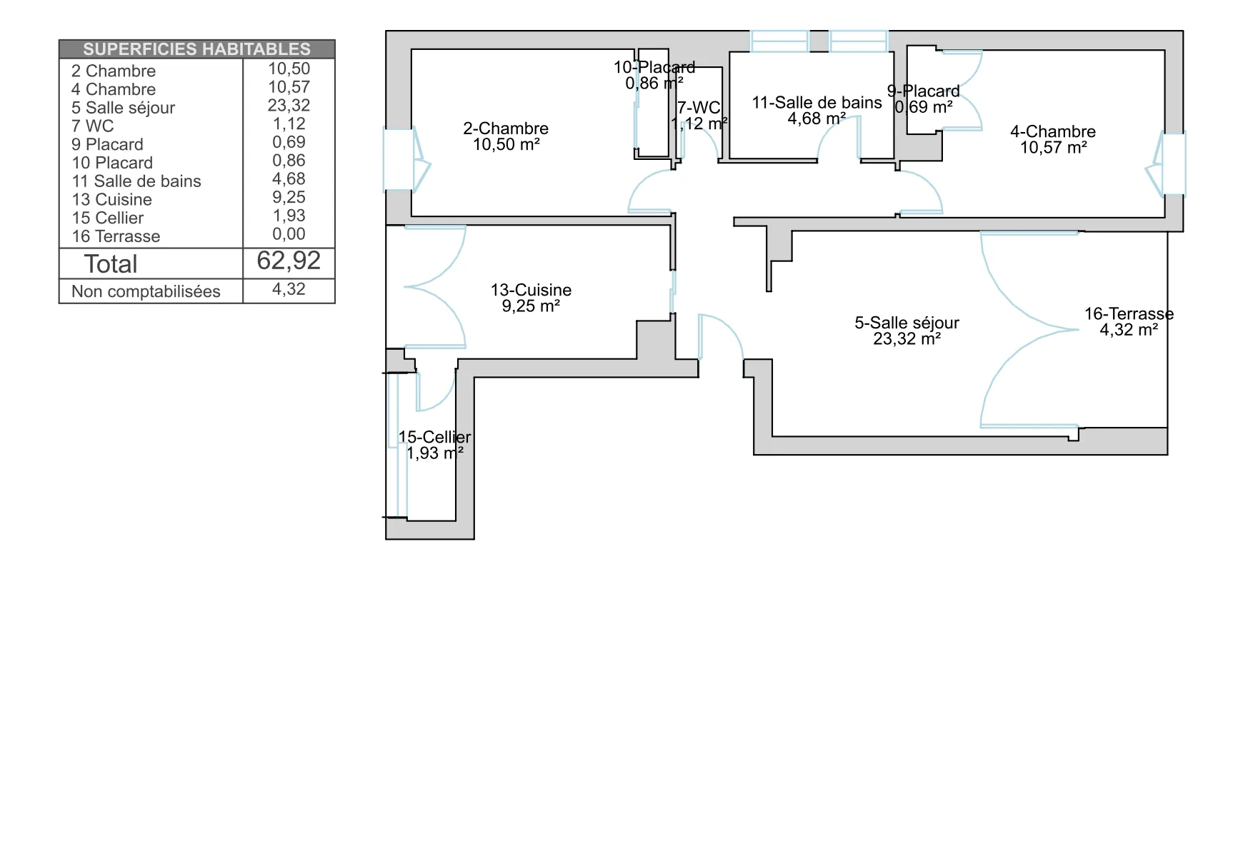 A vendre Appartement T3 lumineux de 63,50 m² à Bastia Sud avec terrasse et parking 