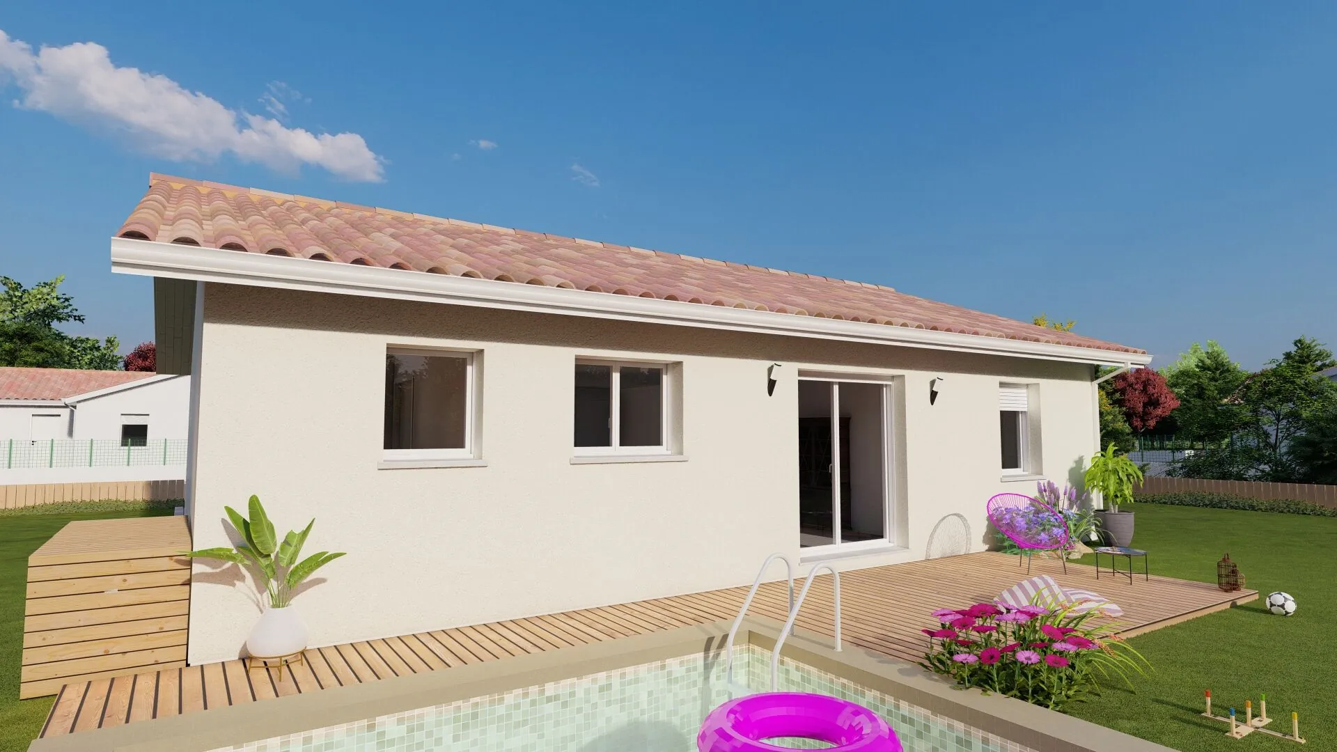 Villa neuve 2 chambres avec garage sur terrain plat à Rilhac-Rancon 