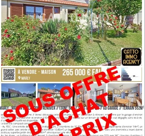 Maison à rénover de 130m² avec 5 chambres, grand garage et jardin à Marly