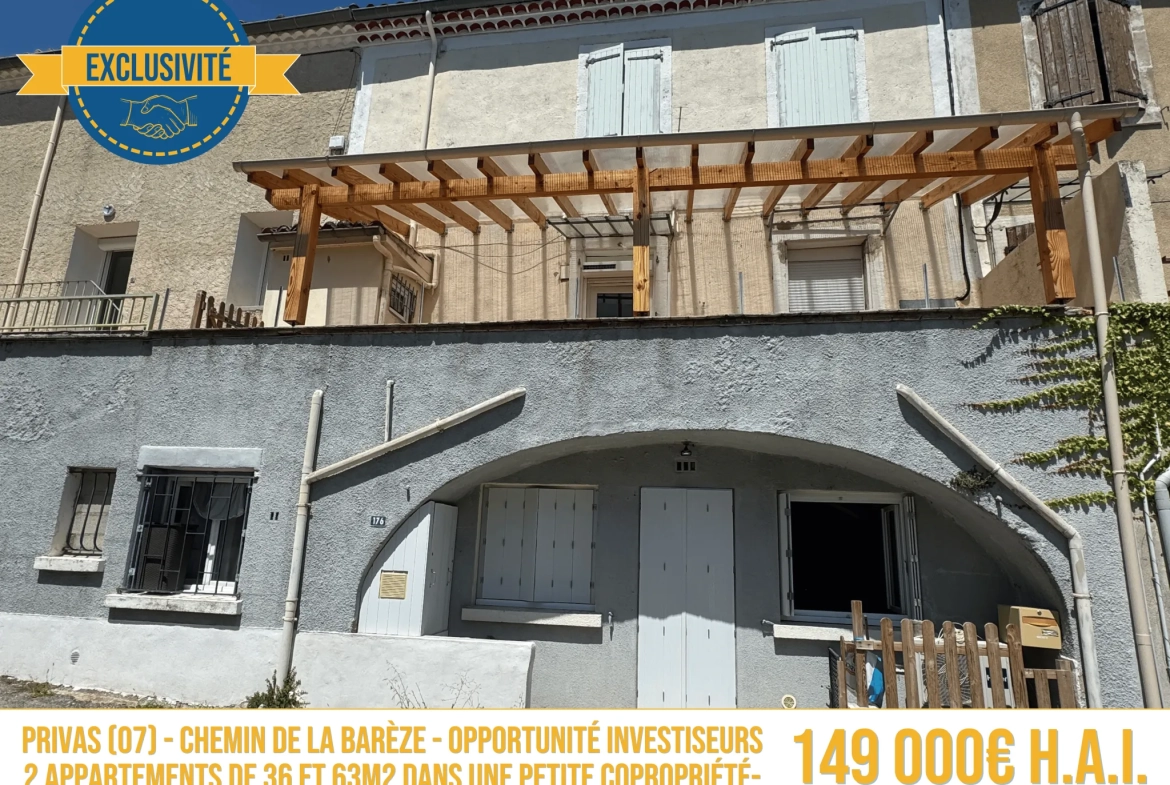 Deux appartements à vendre à Privas : 36 et 63 m² dans une copropriété calme 