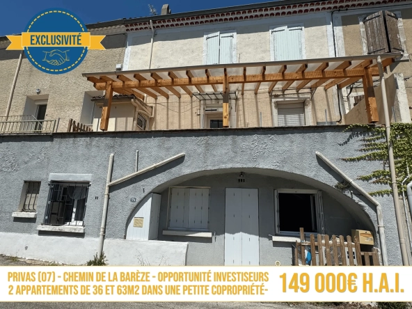 Deux appartements à vendre à Privas : 36 et 63 m² dans une copropriété calme