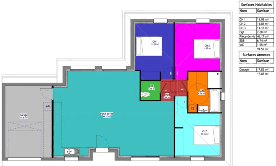 Maison neuve à Dompierre-sur-Veyle de 91,59 m² avec 3 chambres 