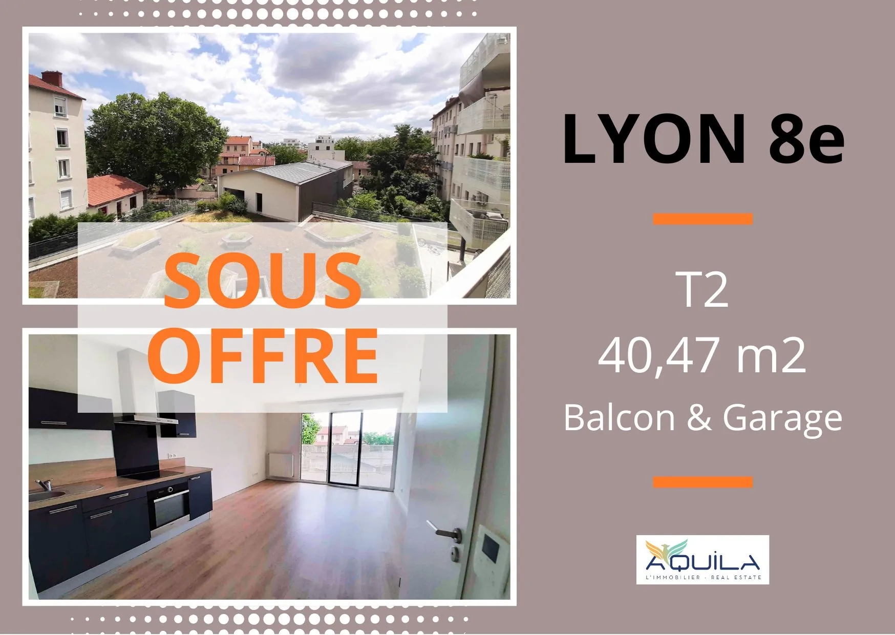 Vente appartement T2 de 40,47 m² à Lyon 8e avec balcon et garage