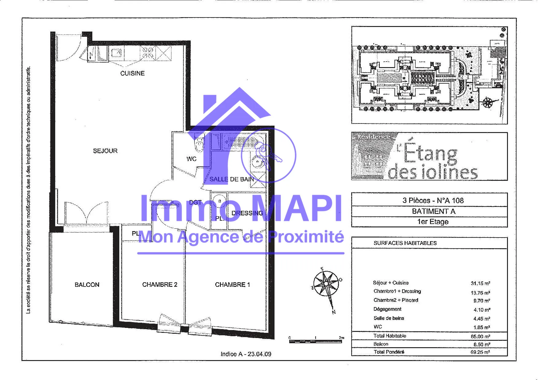 Appartement 3 pièces de 65m² avec parking et balcon à Carrieres-sous-Poissy 