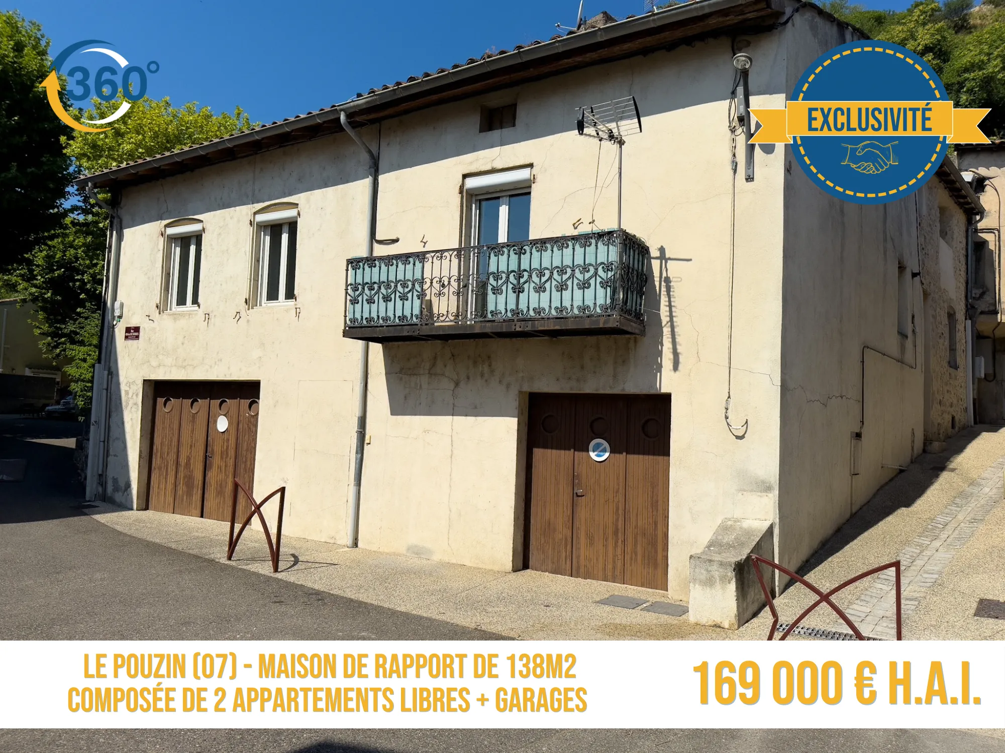 Maison de rapport de 138 m² avec 2 appartements et garages au Pouzin 