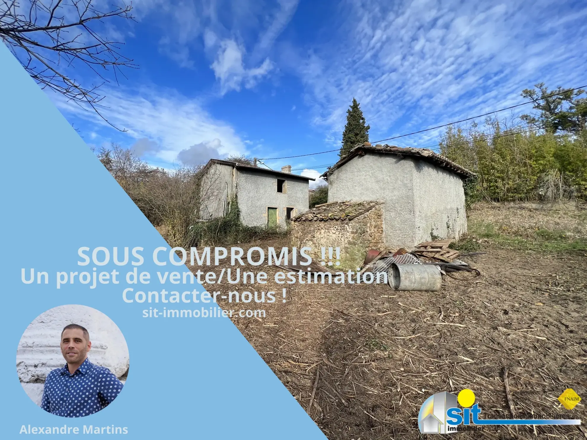 Maison ancienne à rénover en pisé à Saint-Clair-du-Rhône, terrain de 500m²