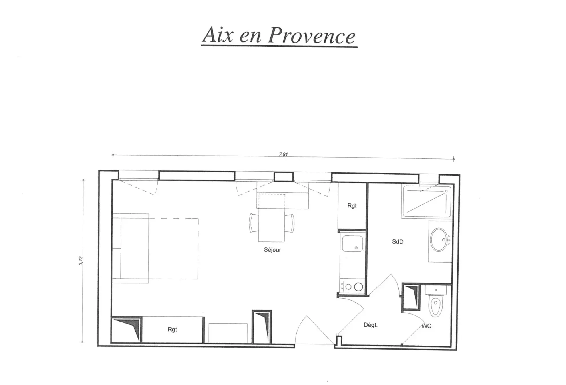 Studio meublé de 27 m² à Aix-en-Provence avec rendement sécurisé 