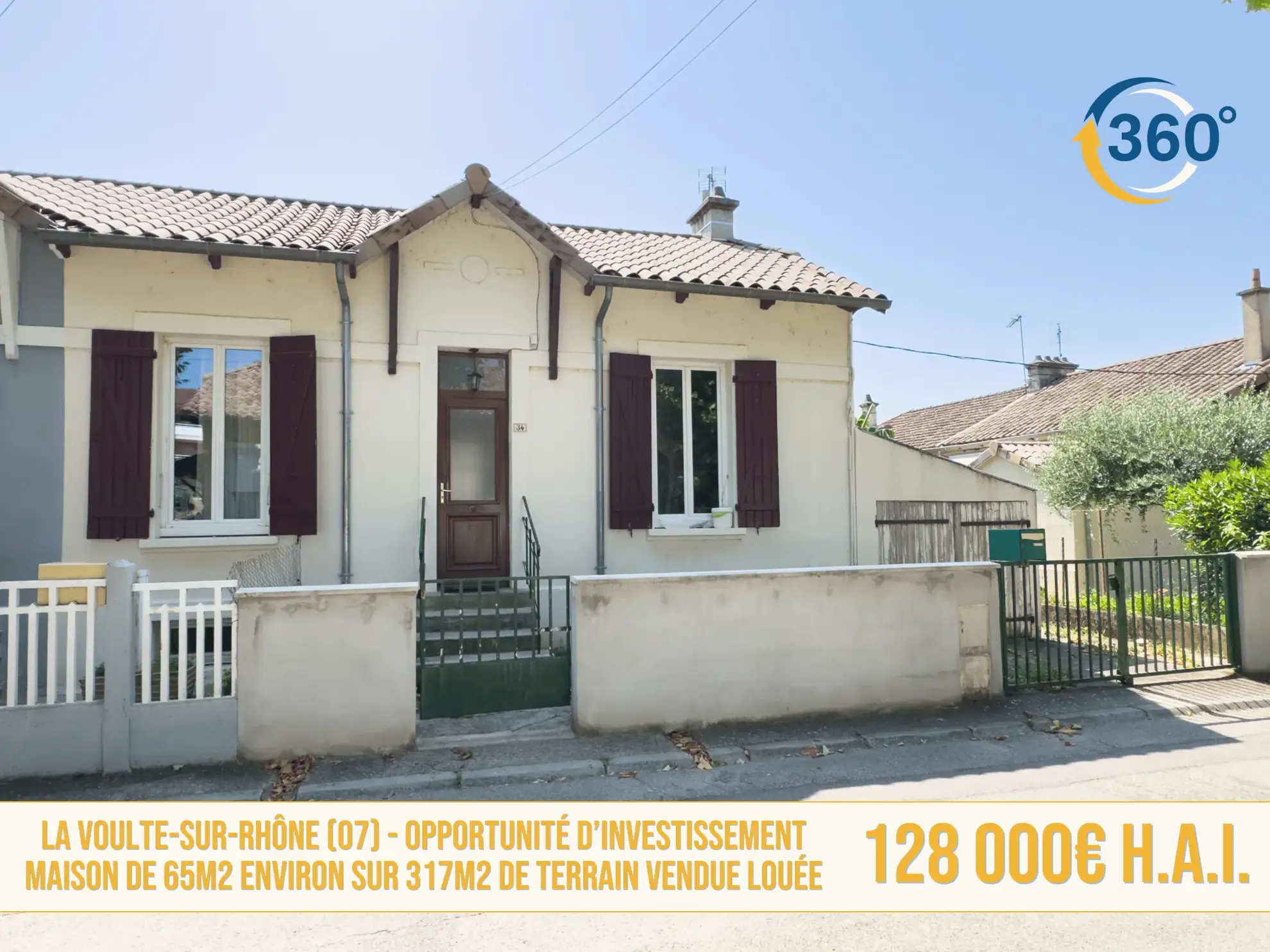 Maison rénovée louée avec garage, terrain et panneaux solaires à La Voulte-sur-Rhône