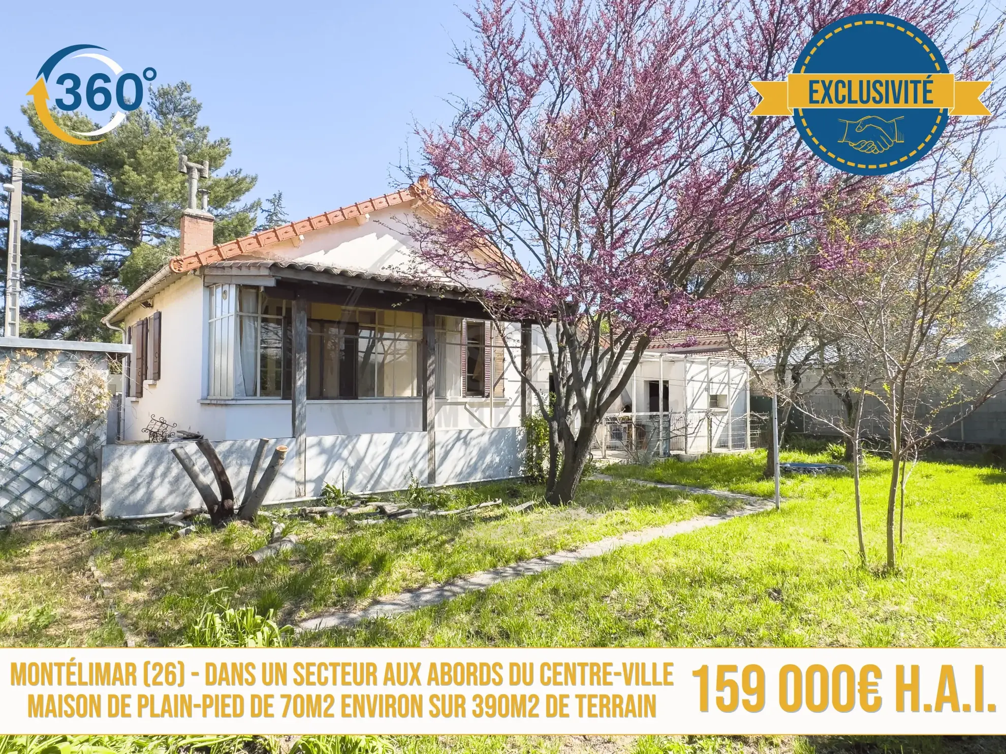 Maison de plain-pied à Montélimar de 70m2 avec garage et terrain de 390m2