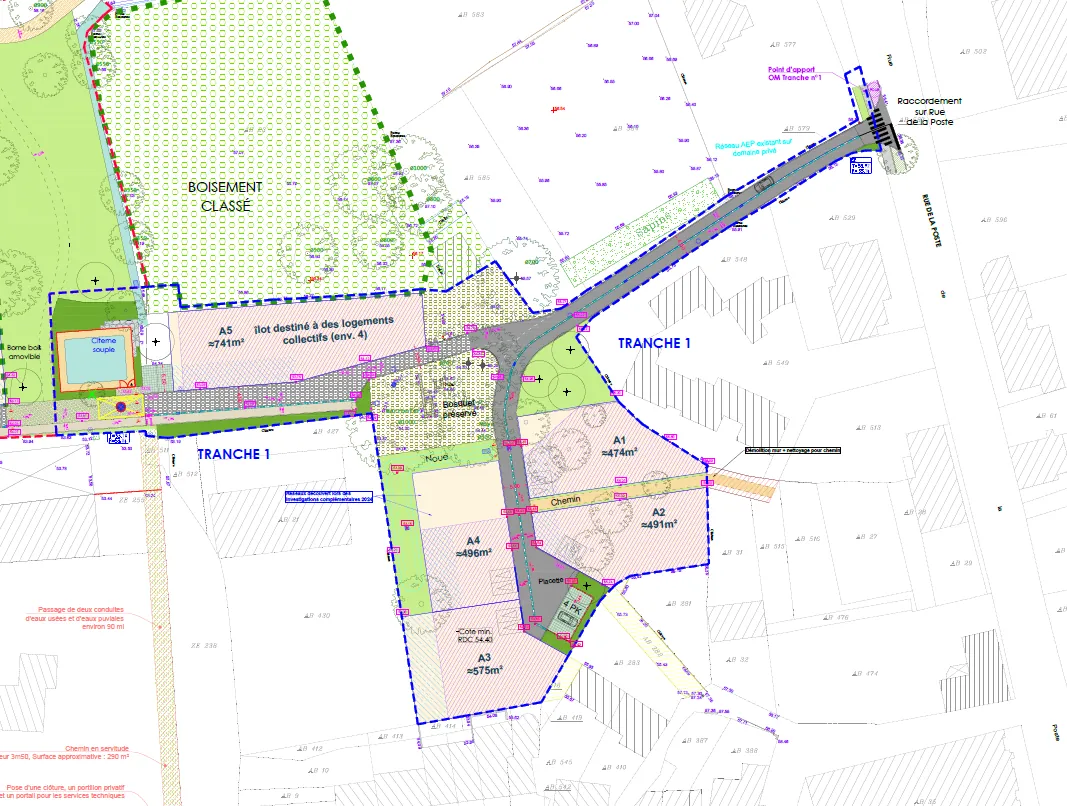 Terrain constructible à Ruffiac de 491 m², viabilisé, au centre-ville 