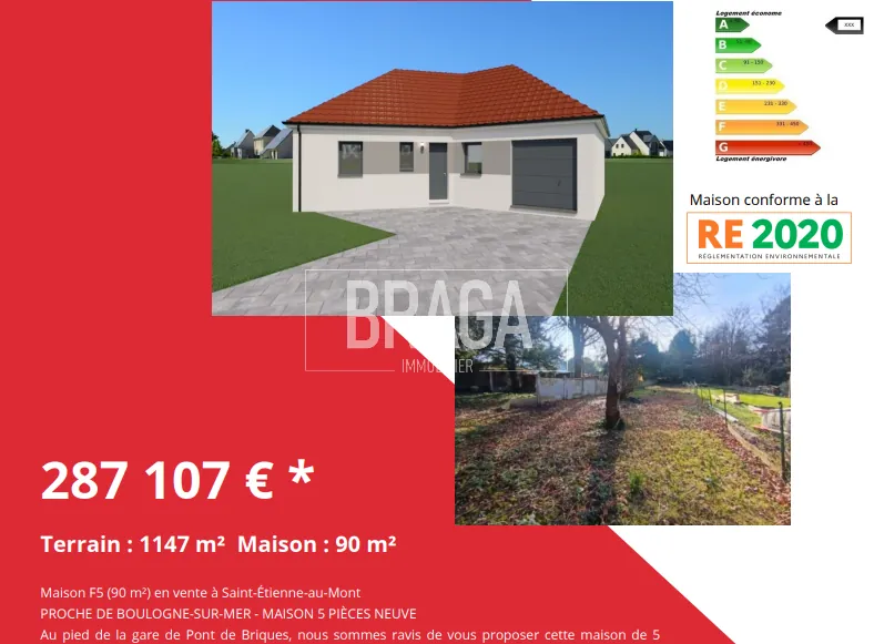 Terrain constructible de 1147 m² à Saint-Étienne-au-Mont centre-ville, orientation sud-ouest 