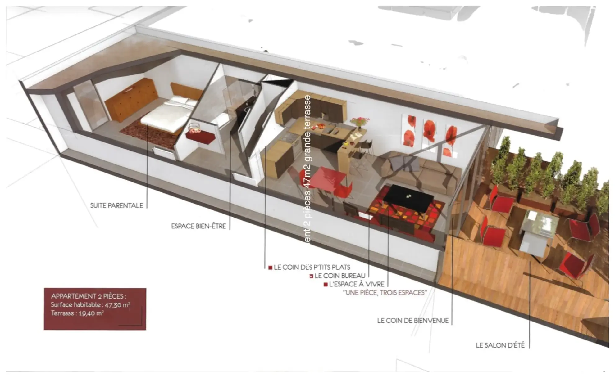 Bel appartement T2 de 47 m² avec terrasse à Juvignac dans résidence de standing 