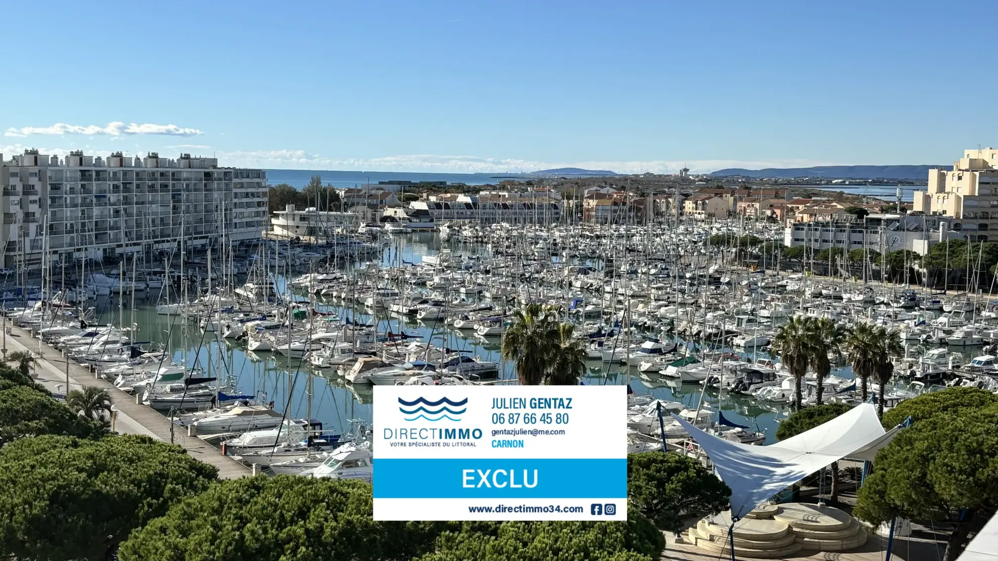 Appartement F2 avec vue imprenable sur le port et la mer à Carnon-Plage