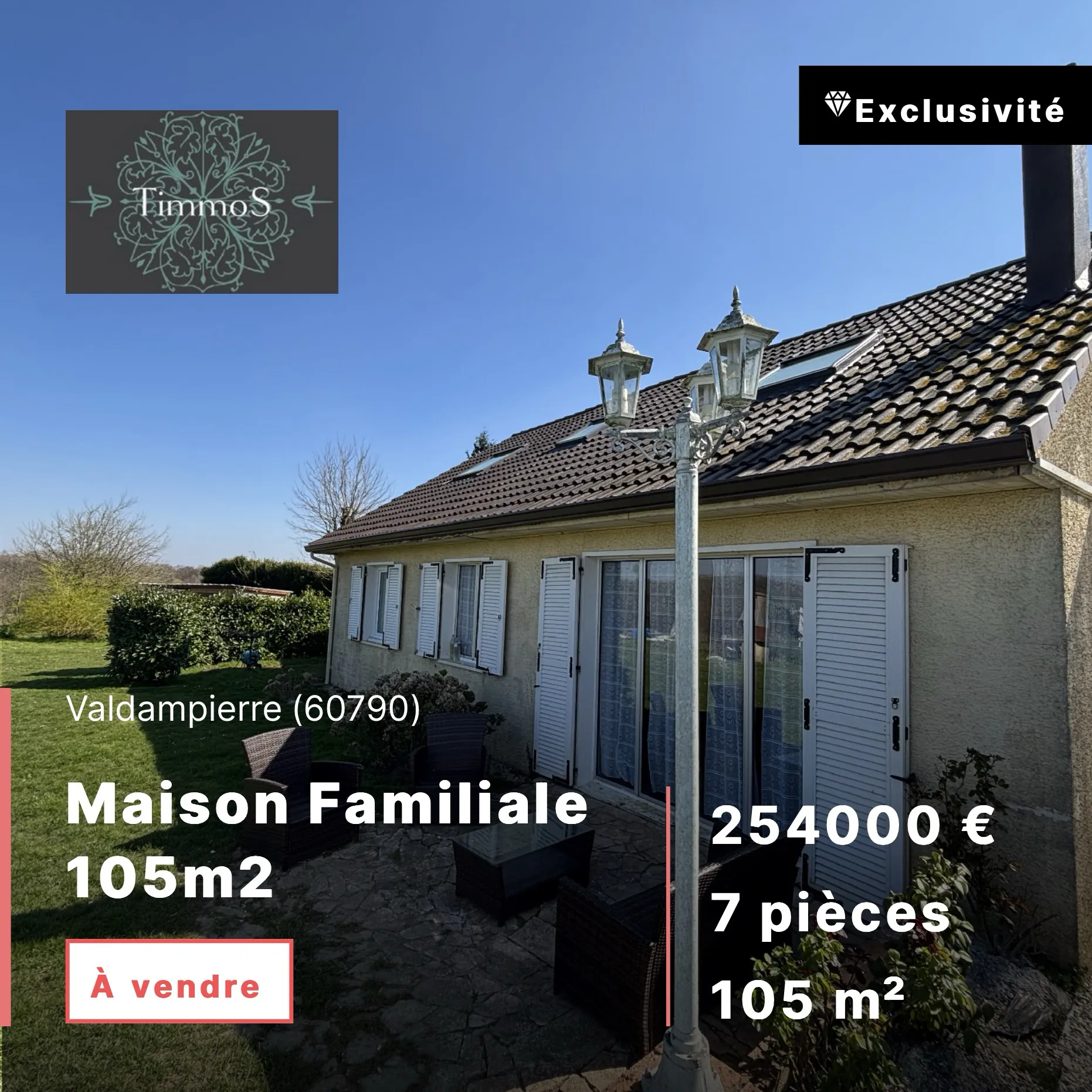 Maison familiale de 105m² avec jardin à Valdampierre dans un environnement calme 