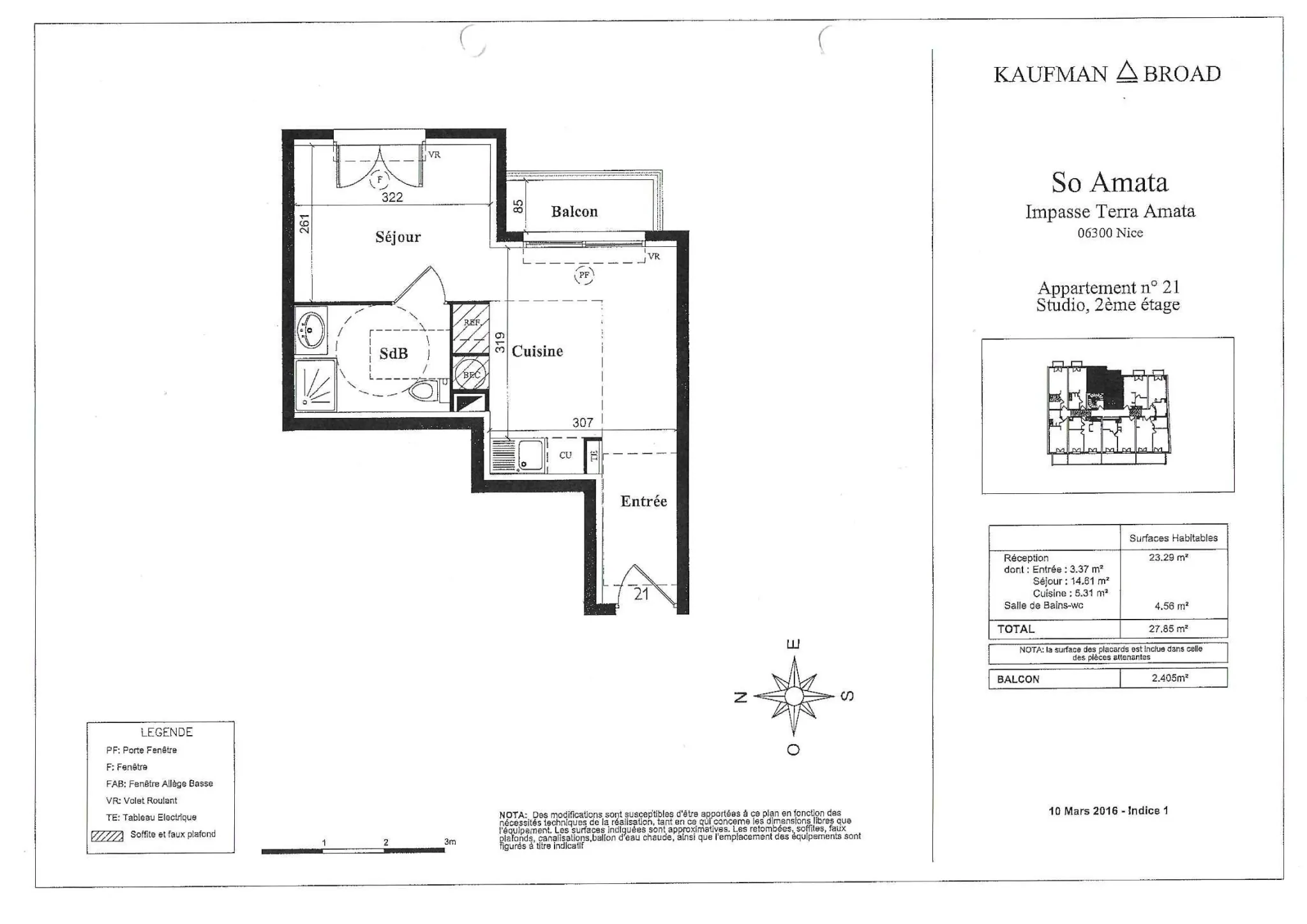 Studio moderne de 26,41 m2 avec balcon à Nice, quartier du port 