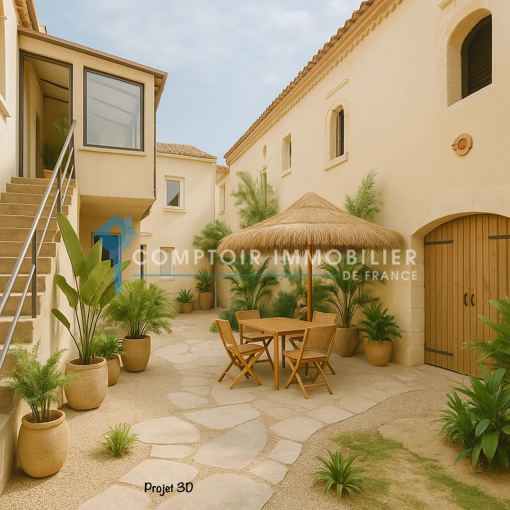 Maison de ville à Vauvert avec cour et grange – 3 chambres, à rénover 