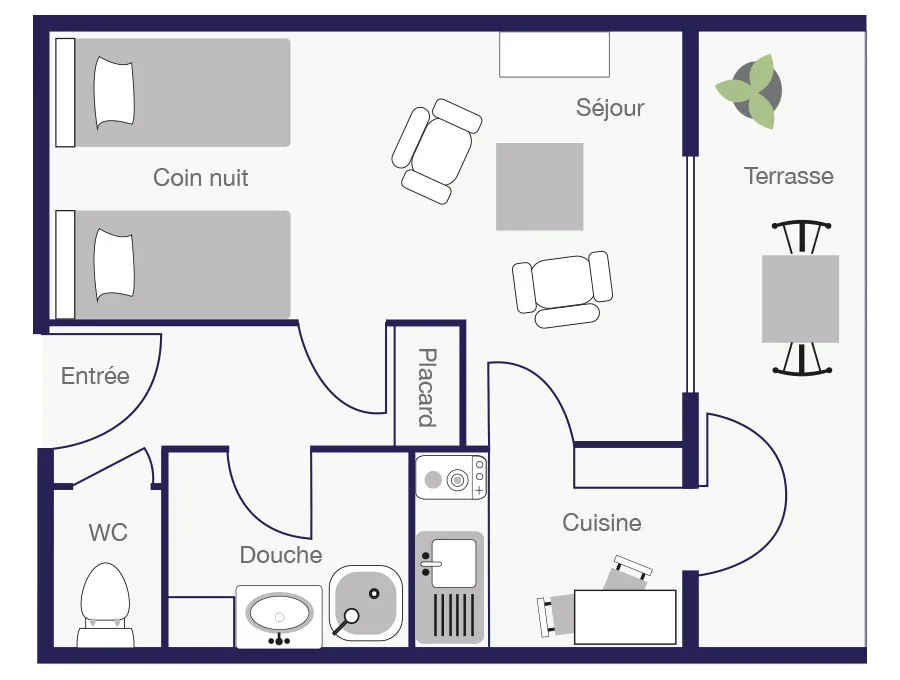 Studio pour curistes à Dax dans résidence thermale avec revenu fixe annuel 