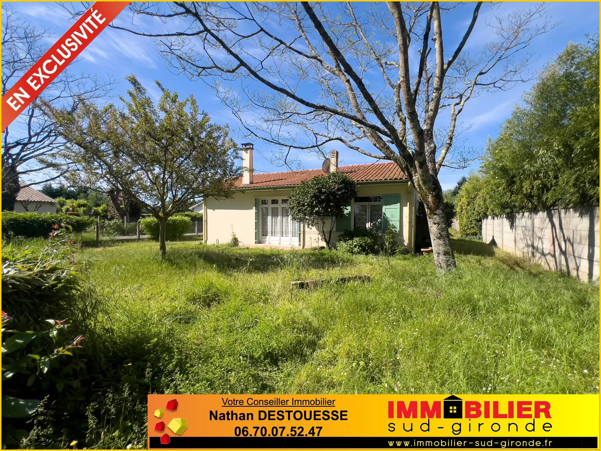 Maison à rénover proche centre de Podensac avec grand garage et terrain de 800 m²