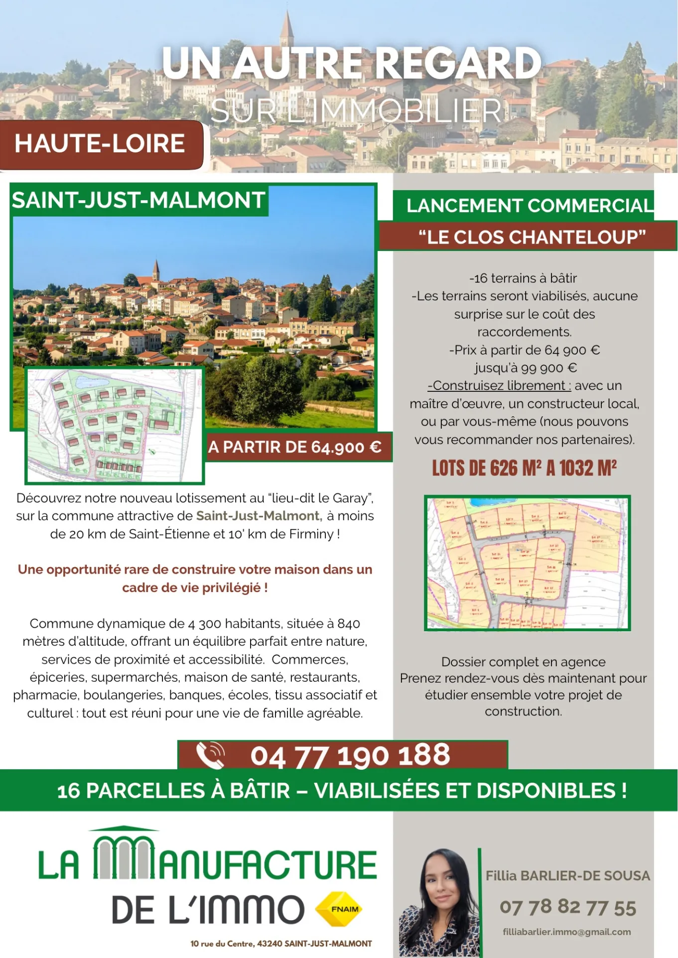 Terrain viabilisé de 1032 m² à Saint-Just-Malmont, au calme et proche des commodités 