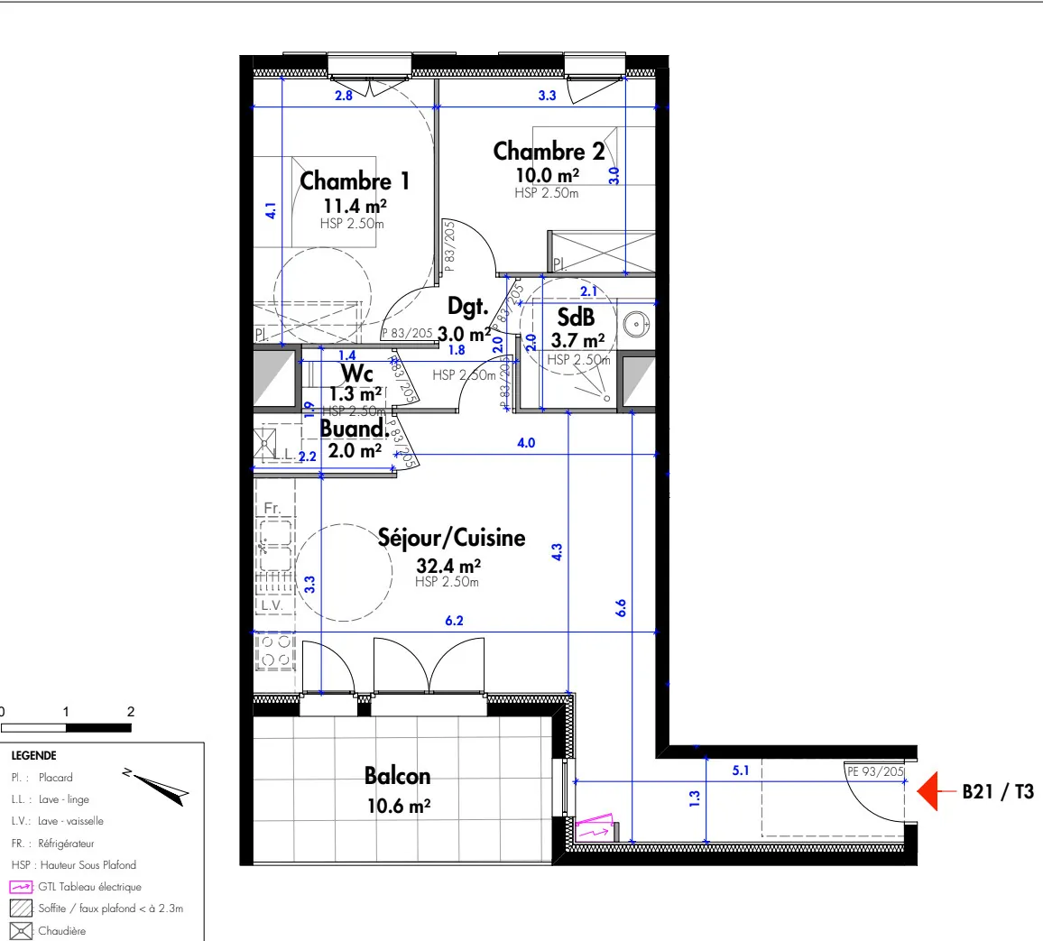 Appartement T3 neuf de 63,8 m² avec terrasse à Septème, parking privé 