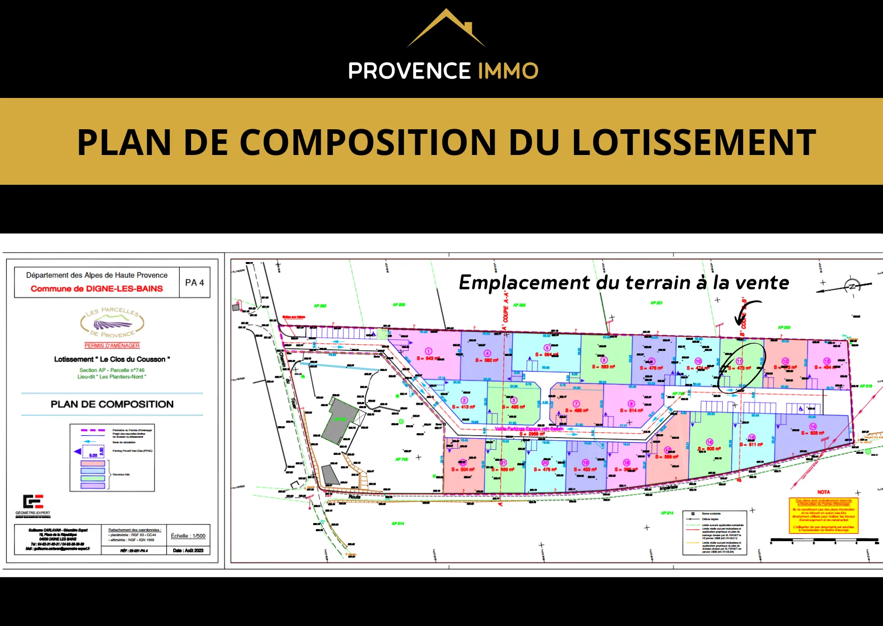 Terrain constructible de 473 m² à Digne-les-Bains – Lotissement résidentiel, vue sur la montagne 