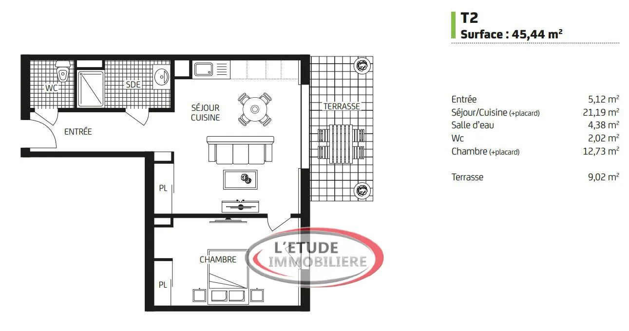 Achat Appartement 2 pièces à Carquefou dans résidence de standing en rez-de-jardin 