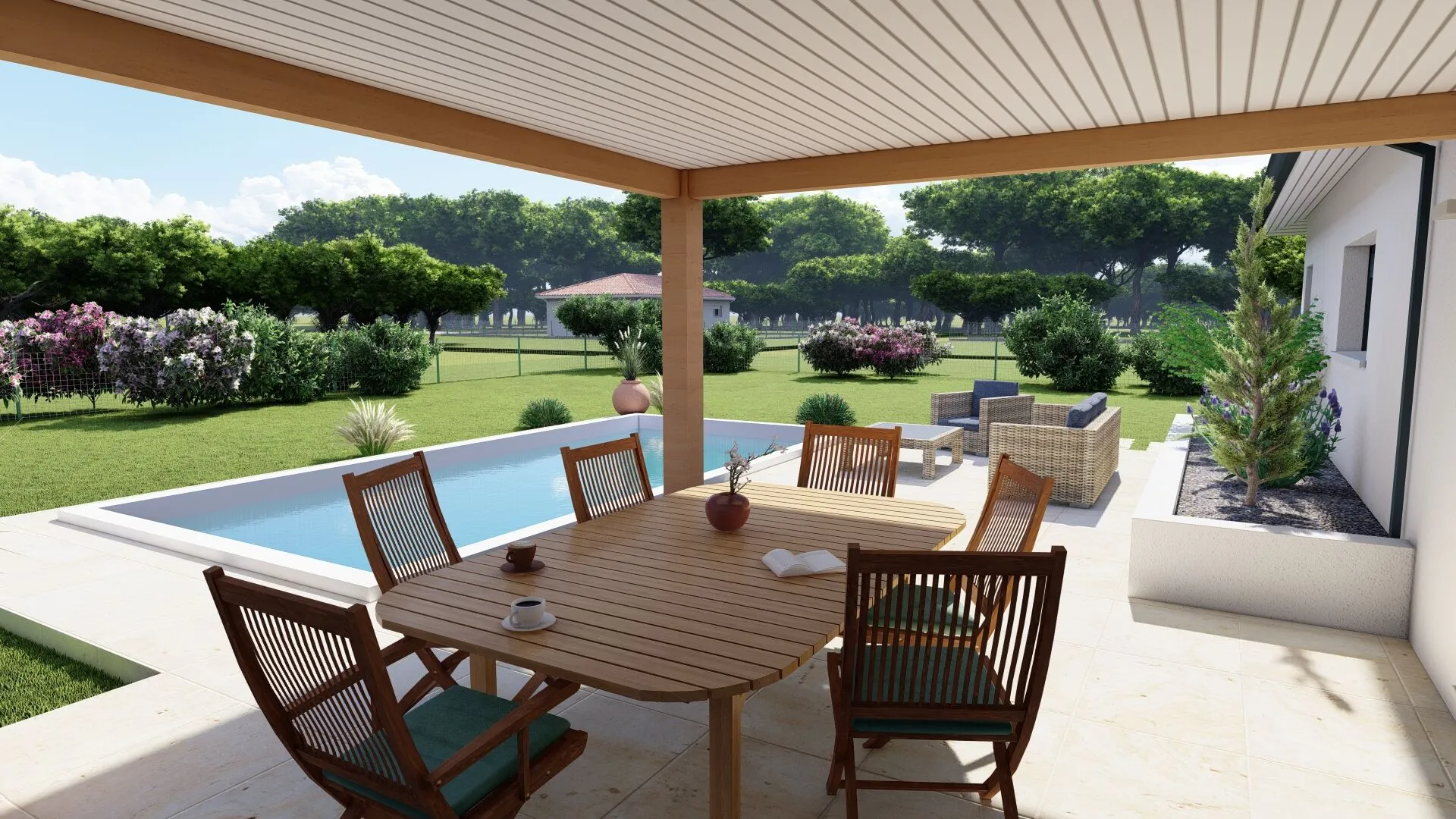 Maison neuve moderne à Hagetmau avec 3 chambres et terrasse couverte