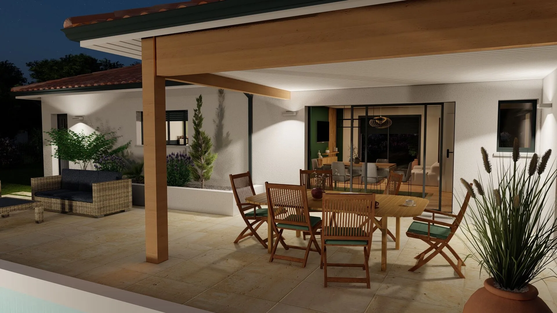 Maison neuve moderne à Hagetmau avec 3 chambres et terrasse couverte 