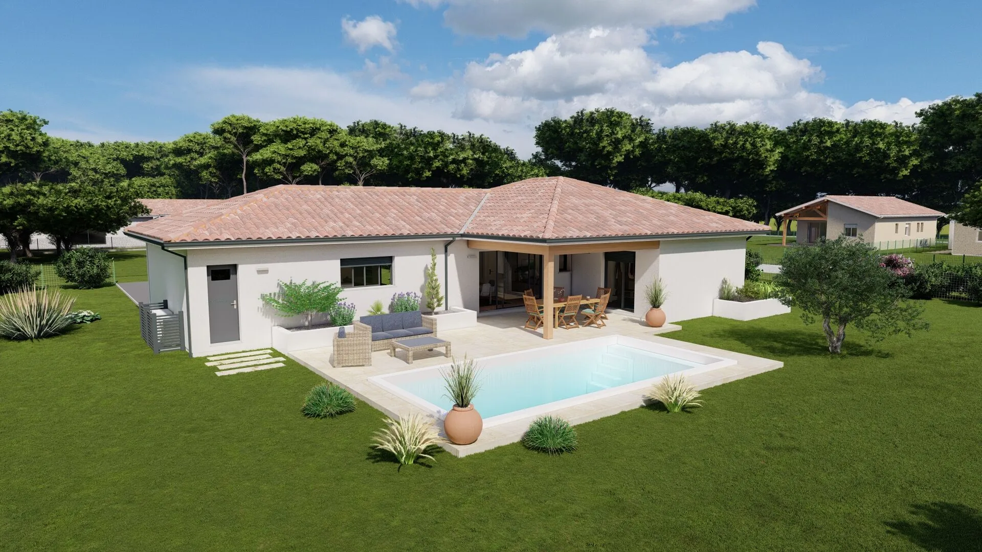 Maison neuve moderne à Hagetmau avec 3 chambres et terrasse couverte 