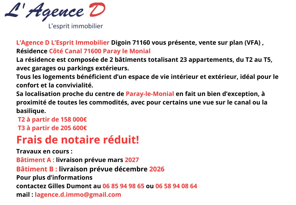 Appartements neufs à Paray-le-Monial - Résidence Côté Canal, livraison 2026-2027 