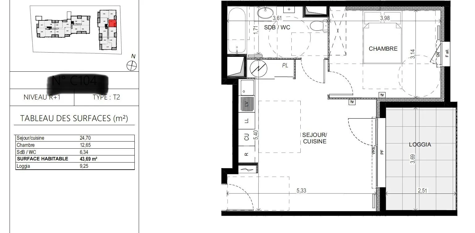 Appartement T2 neuf à vendre à Garons - 43,69 m², sécurisé, livré en 2024 