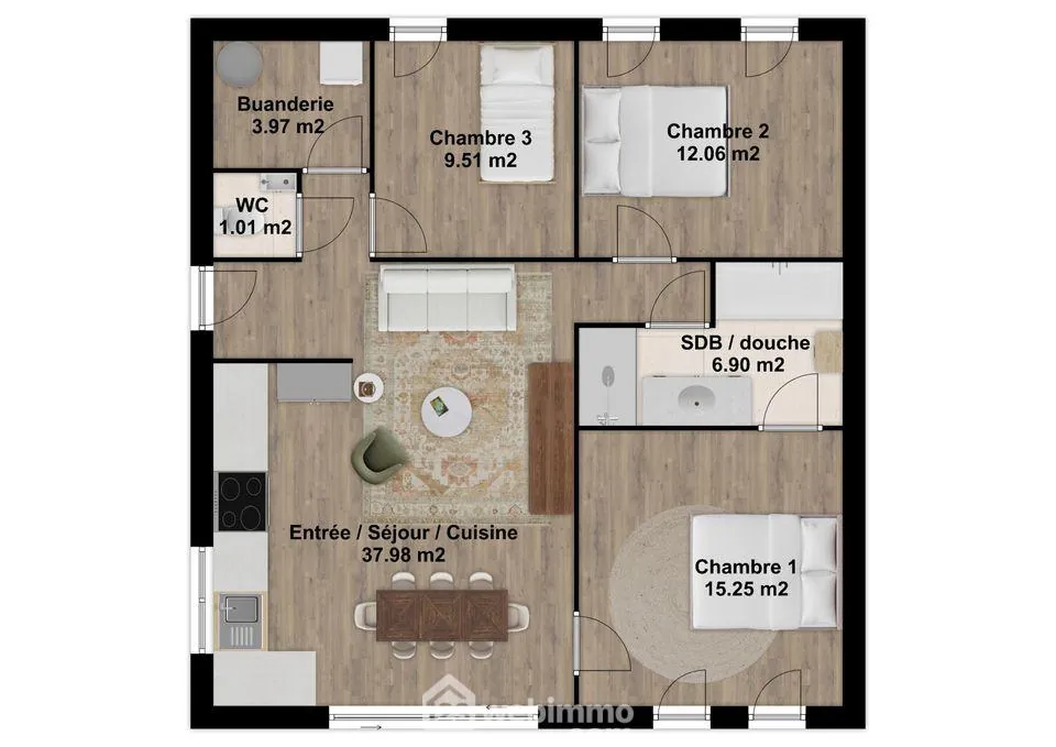 Maison à Béruges de 88 m² avec 3 chambres, calme et proche de la nature 