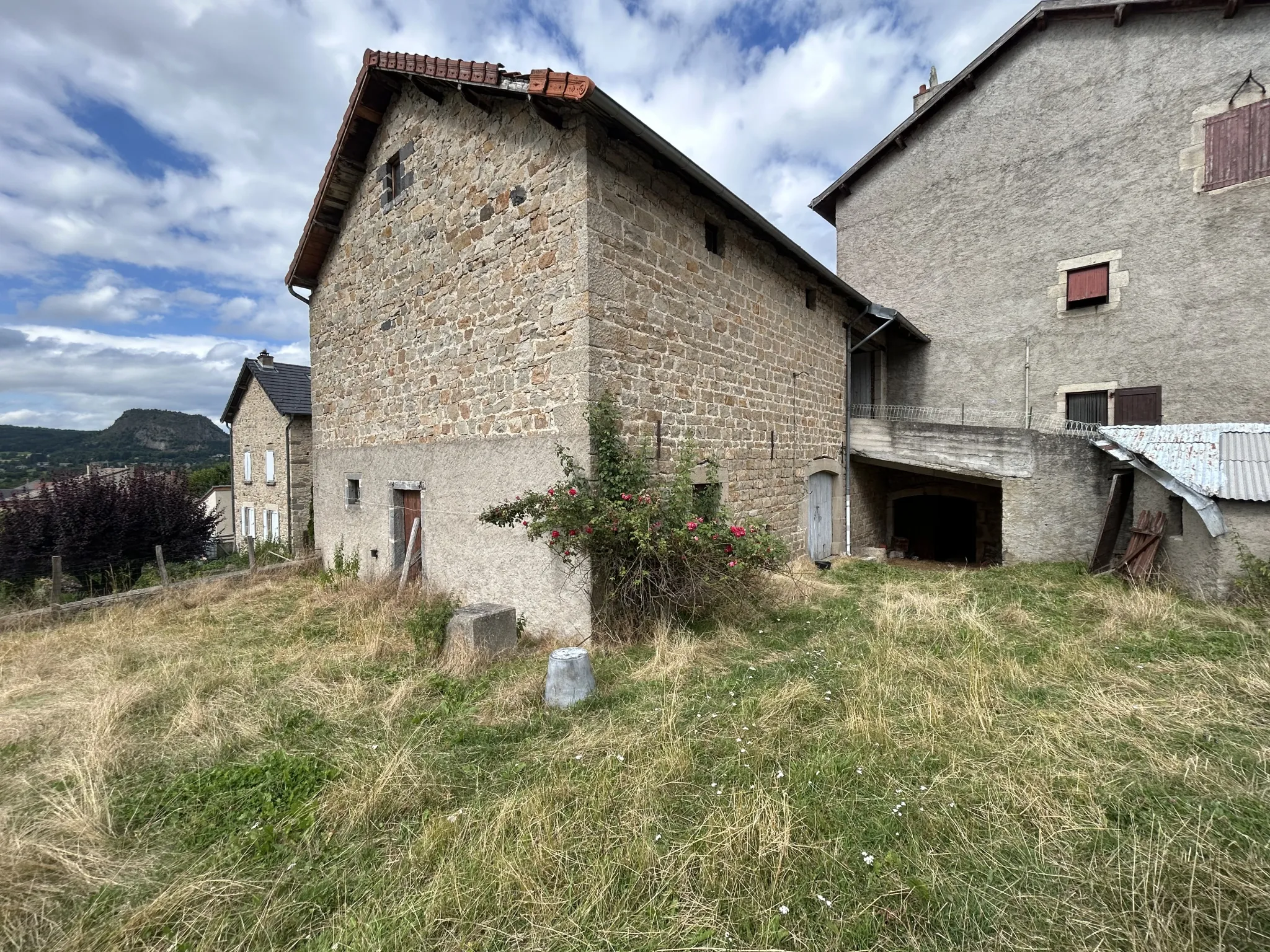 Ensemble immobilier à vendre à Saint Julien Chapteuil, maison en pierre et ferme à rénover en centre-bourg 