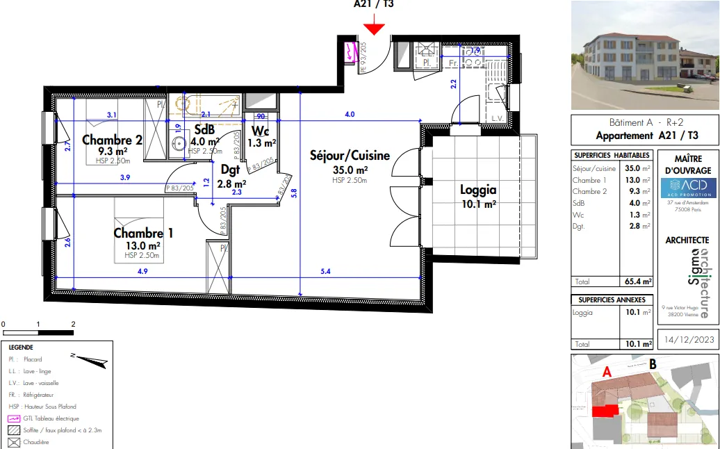 Appartement T3 de 65,4 m² avec terrasse et garage à Septème 