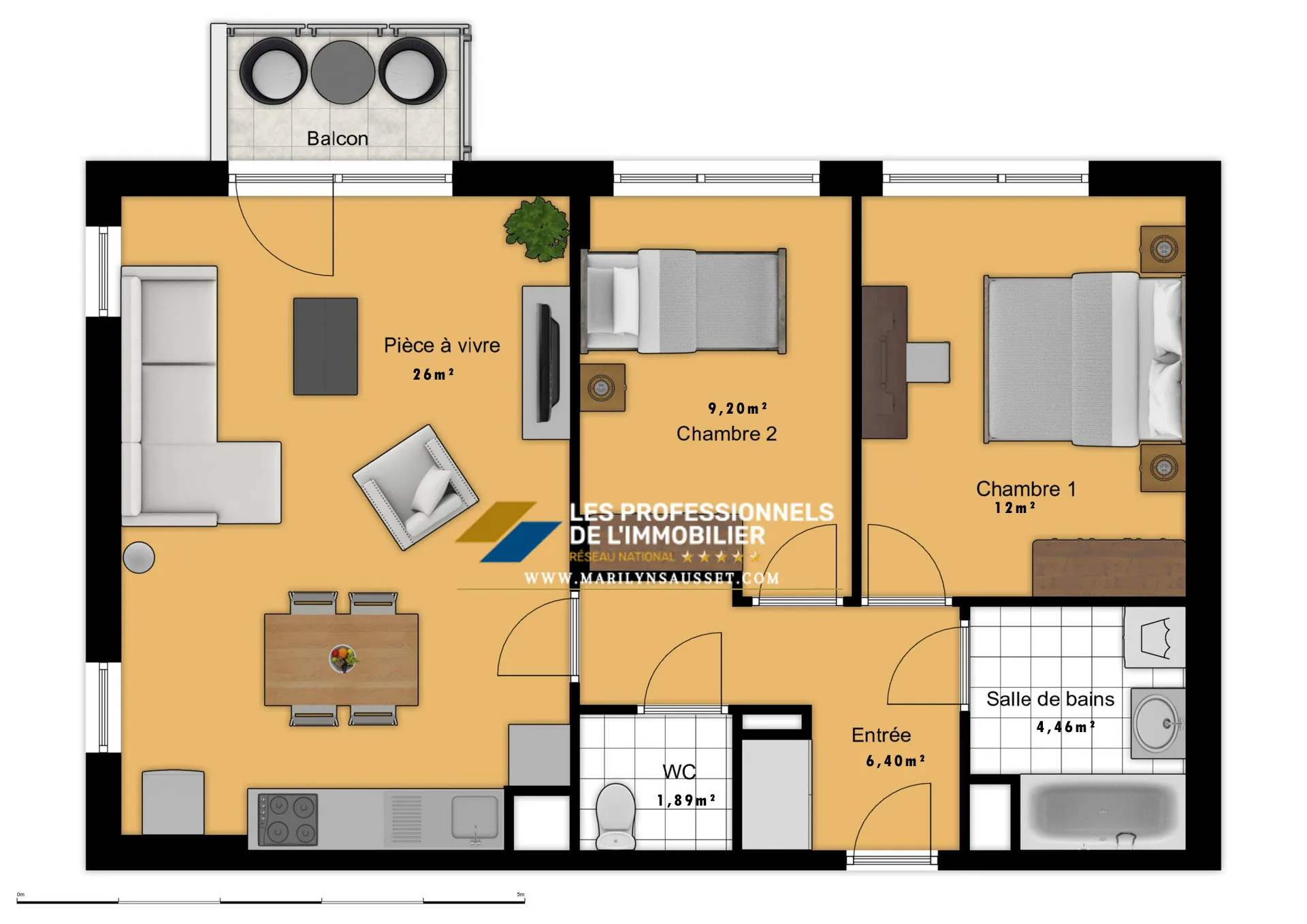 Appartement 3 pièces de 60 m² avec double parking à Meyzieu 