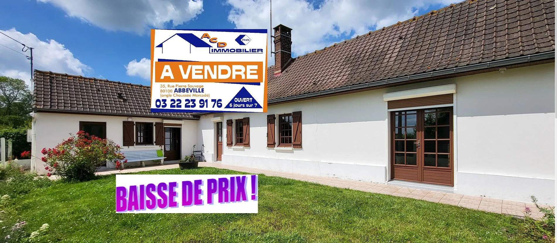 Magnifique longère proche Baie de Somme avec garage et terrain arboré