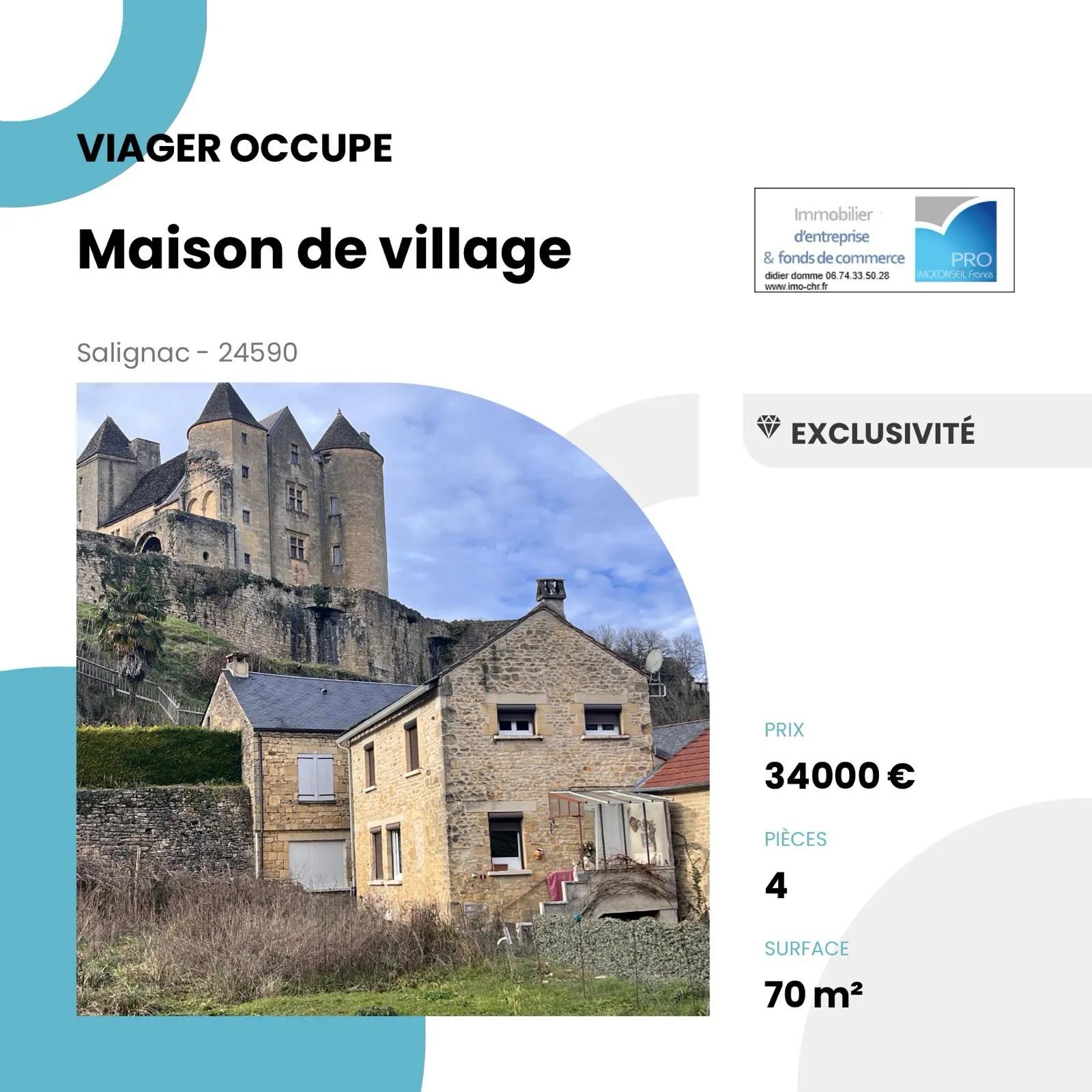 Maison de village en viager occupé à Salignac, investissement sécurisé près de Sarlat
