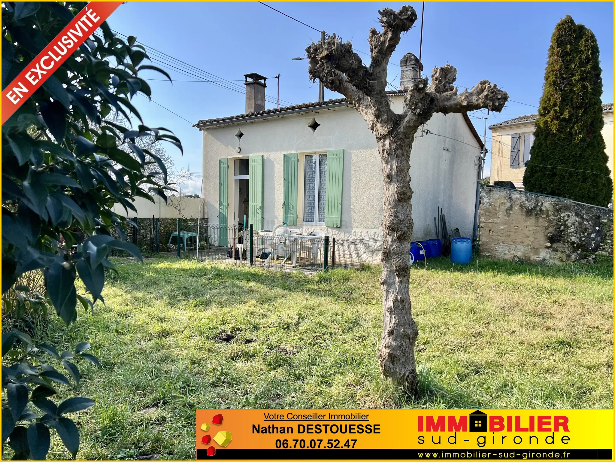 Maison en pierre à Barsac avec jardin, garage, louée 570€/mois