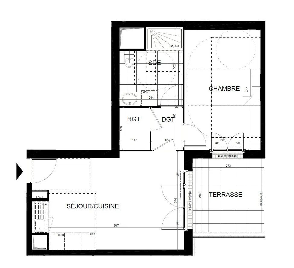 Appartement F2 à vendre à Les Clayes-sous-Bois dans résidence avec terrasse et stationnement 