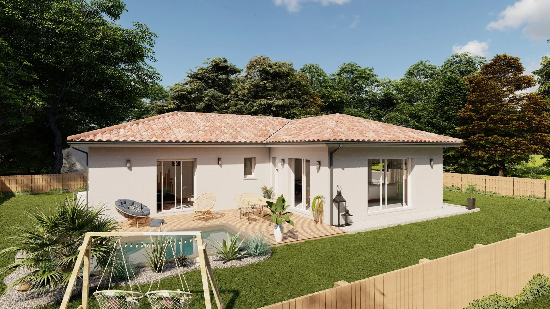 Maison neuve sur mesure à Oeyreluy – 100 m², 3 chambres, garage et terrasse