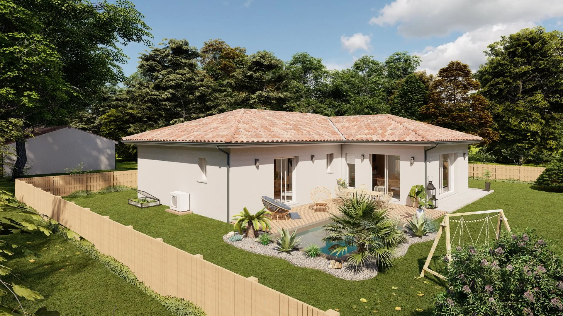 Maison neuve sur mesure à Oeyreluy – 100 m², 3 chambres, garage et terrasse 