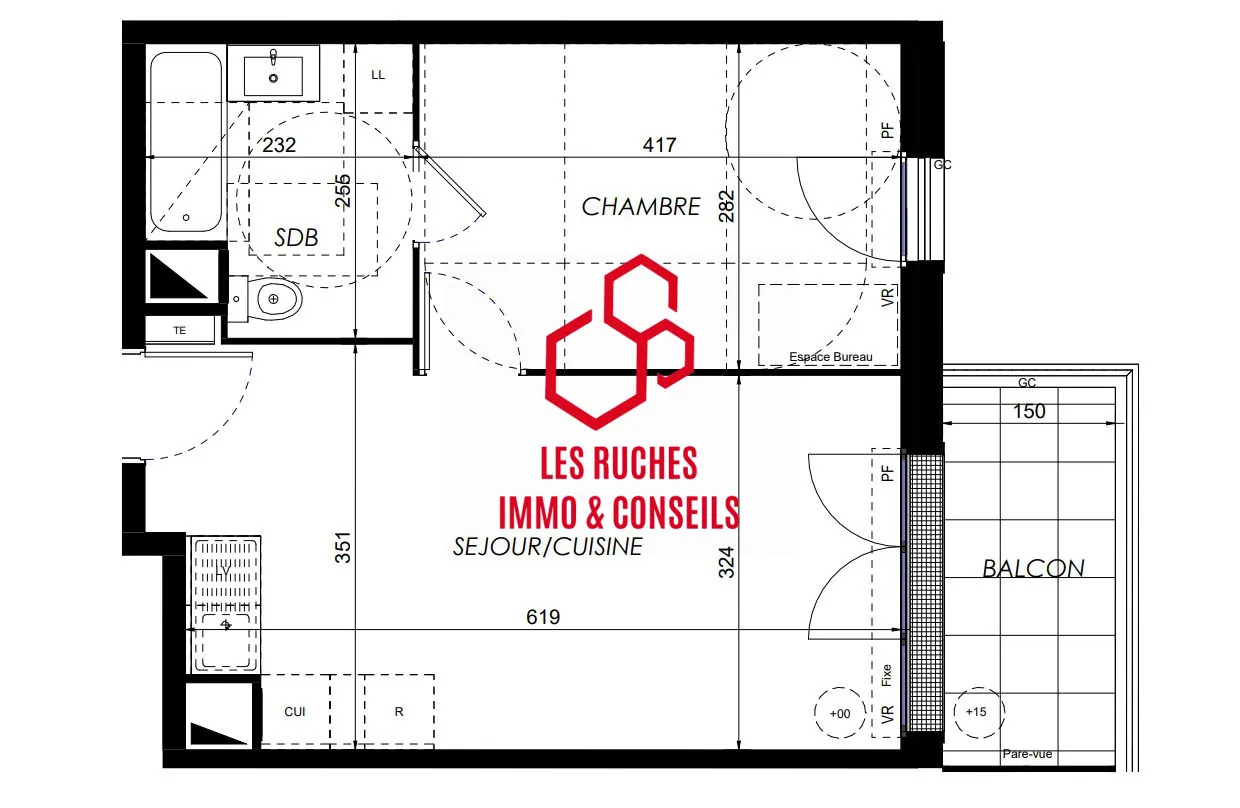 Appartement T2 neuf à vendre à Jouy-le-Moutier de 37,82 m² avec balcon 