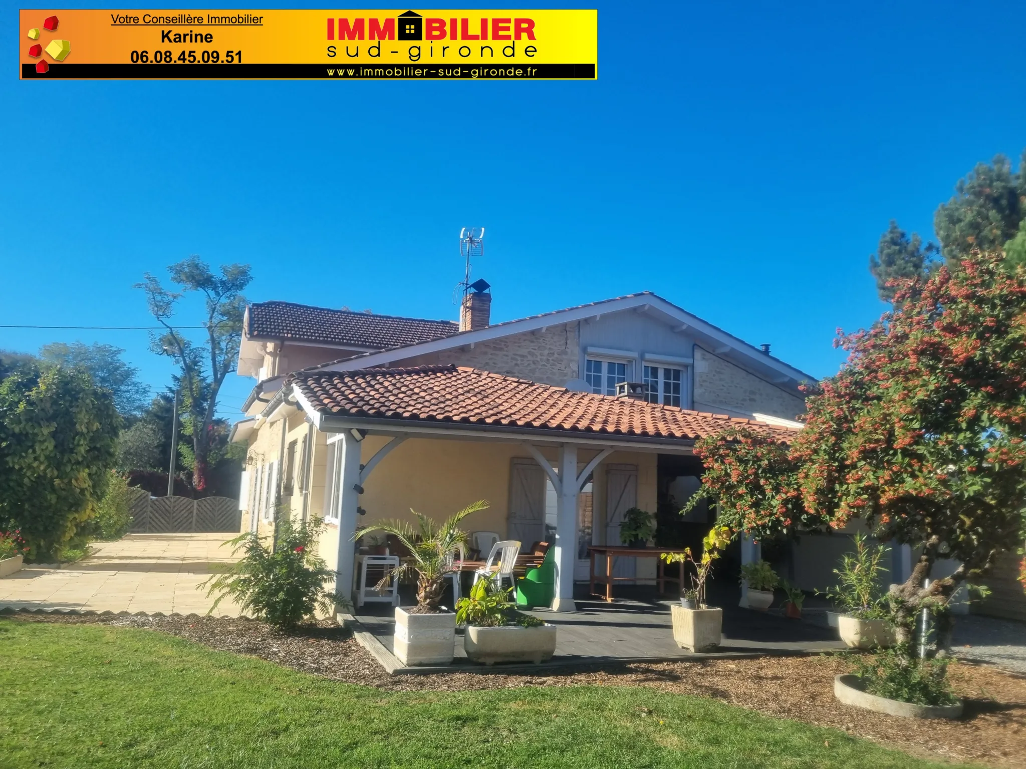 Maison en pierre à Bazas avec grand jardin et terrasse couverte