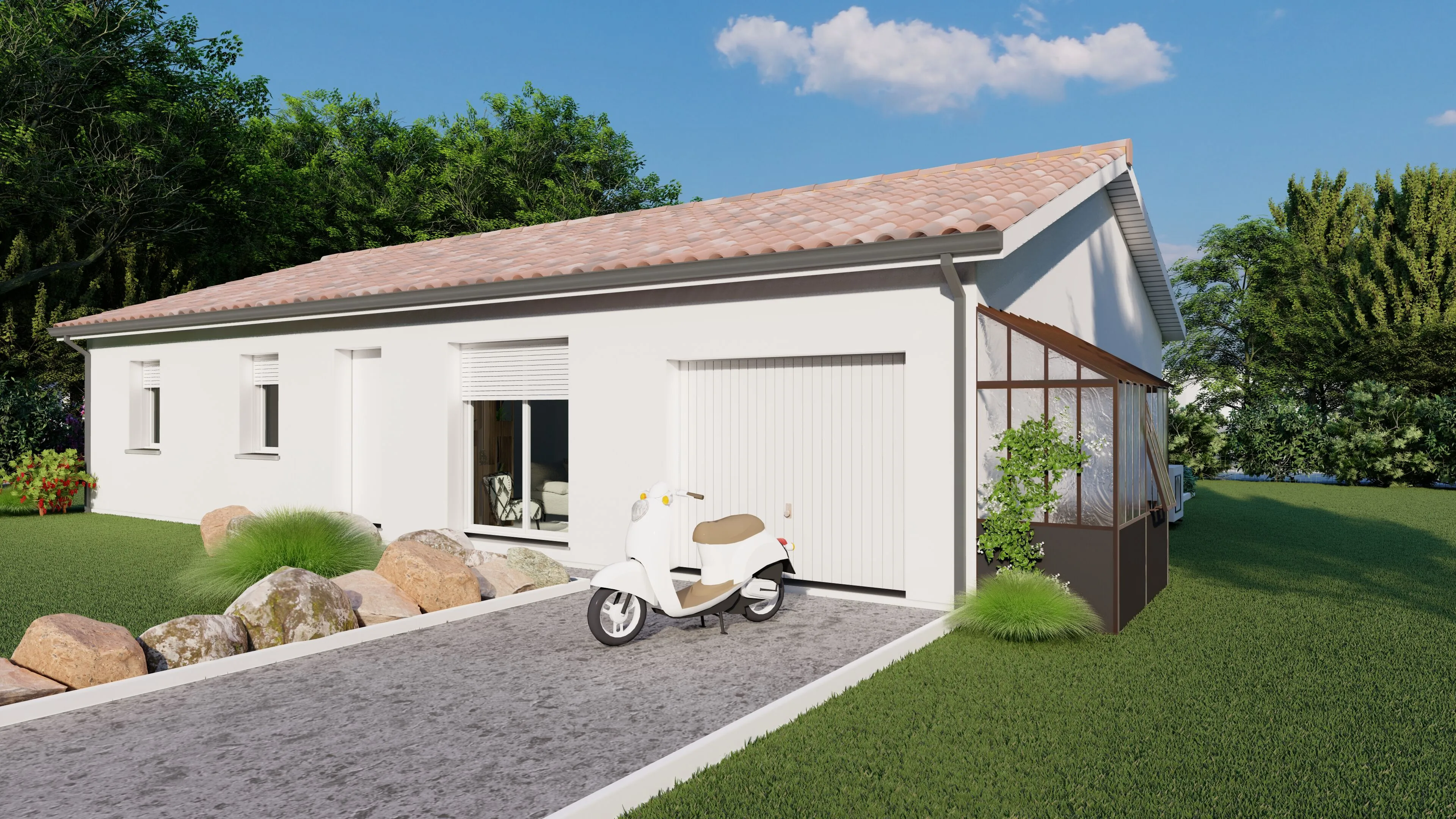 Maison neuve 3 chambres avec garage et grande pièce de vie ensoleillée à Léguillac-de-l'Auche